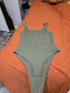 Ribbed Square-Neck Olive Green Bodysuit